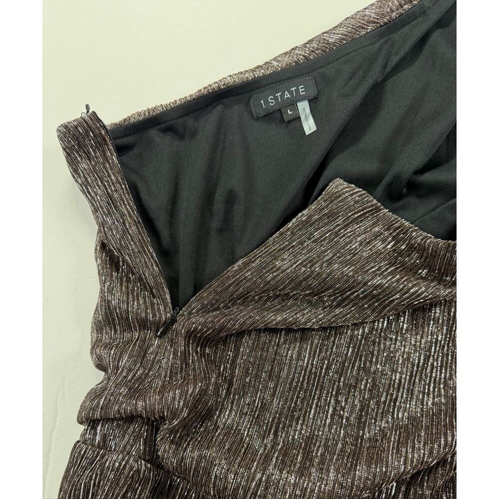 1.STATE Womens Metallic One Shoulder Jumpsuit Wide Leg Bronze Evening Size Large - Picture 5 of 13